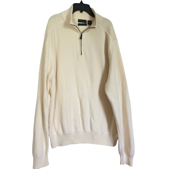 W.H. Belk Sportswear Other - W.H. Belk Sportswear Men's Preppy Ivory 1/4 Zip Long Sleeve Pima Sweater XL Vtg
